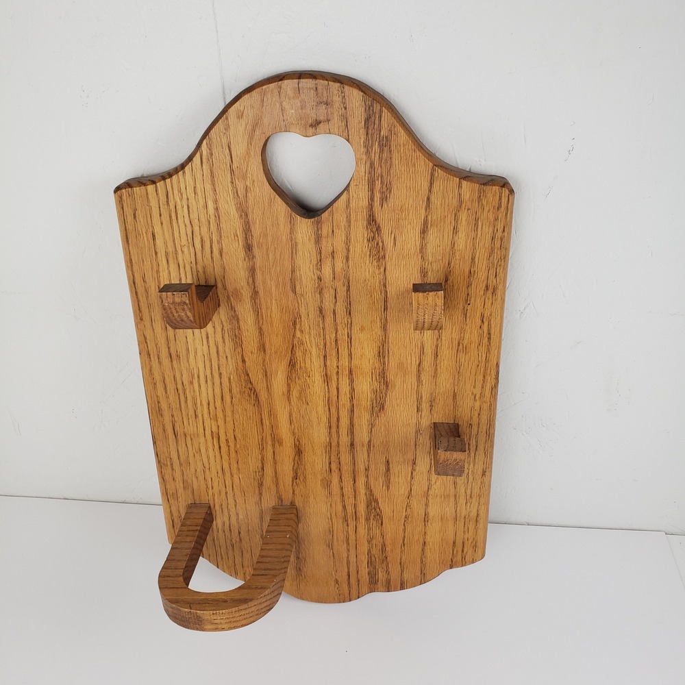 Vintage Solid Oak Heart Hair Dryer Curling Iron Wall Rack Organizer Holder